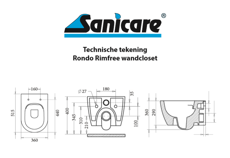 Sanicare Rondo randloos compact wandcloset