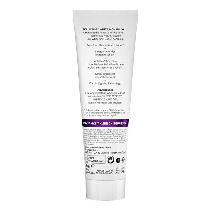 Perlweiss White & Charcoal Zahncreme, 75 ml