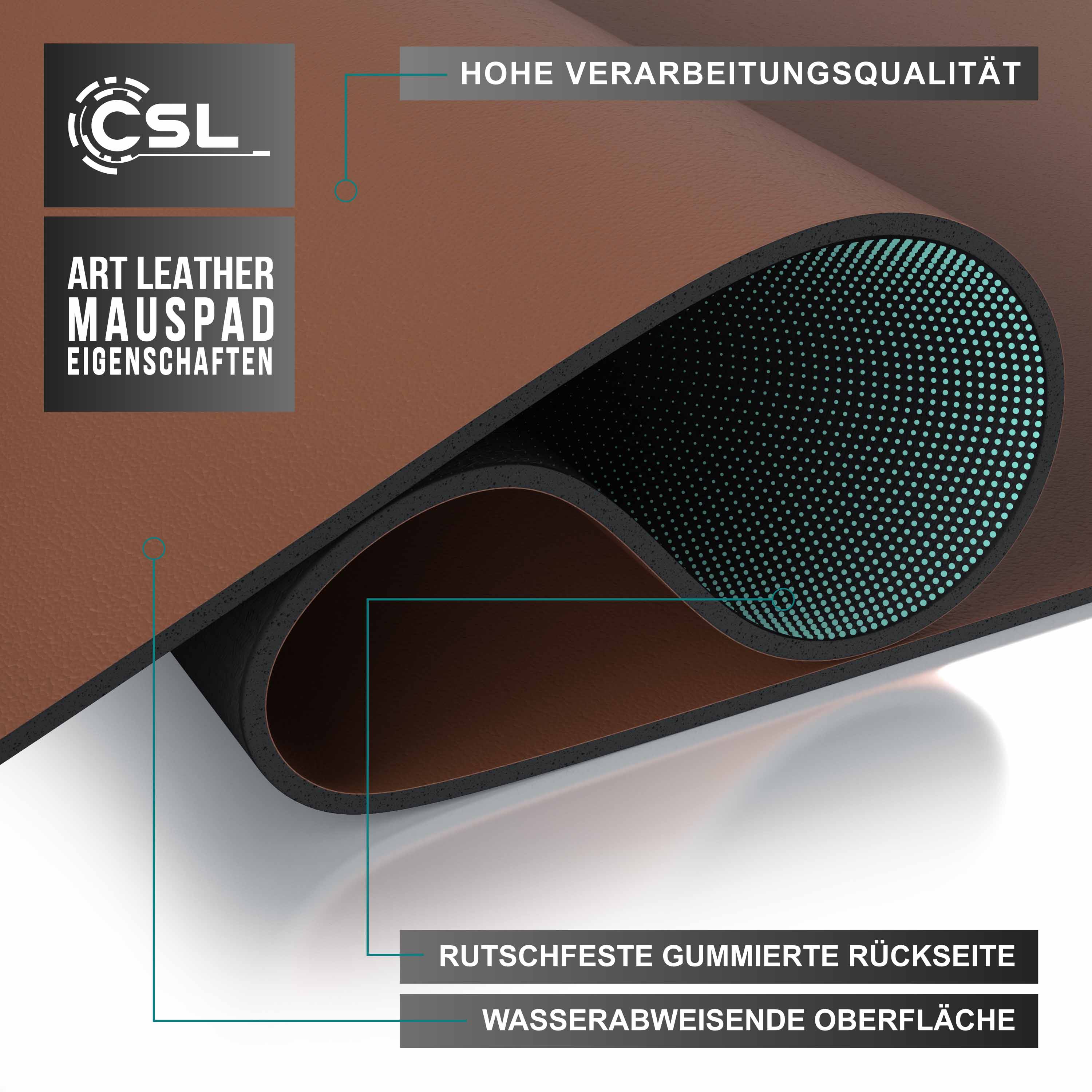 CSL Mauspad Schreibtischunterlage XXL Format Elegante Leder Optik/ 900 x 400 mm Mousepad