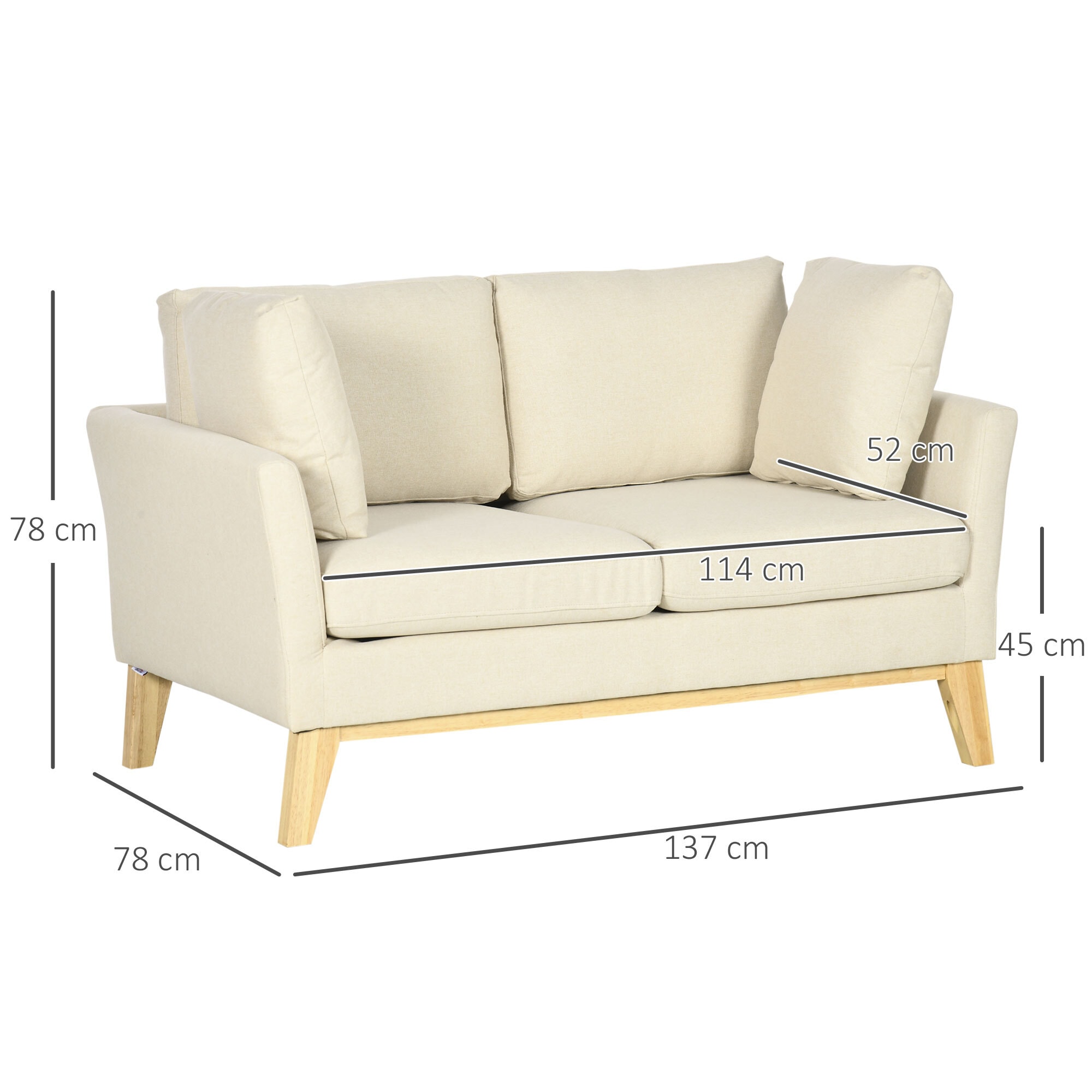 HOMCOM 2-Sitzer-Sofa mit Kissen beige 137L x 78B x 78H cm