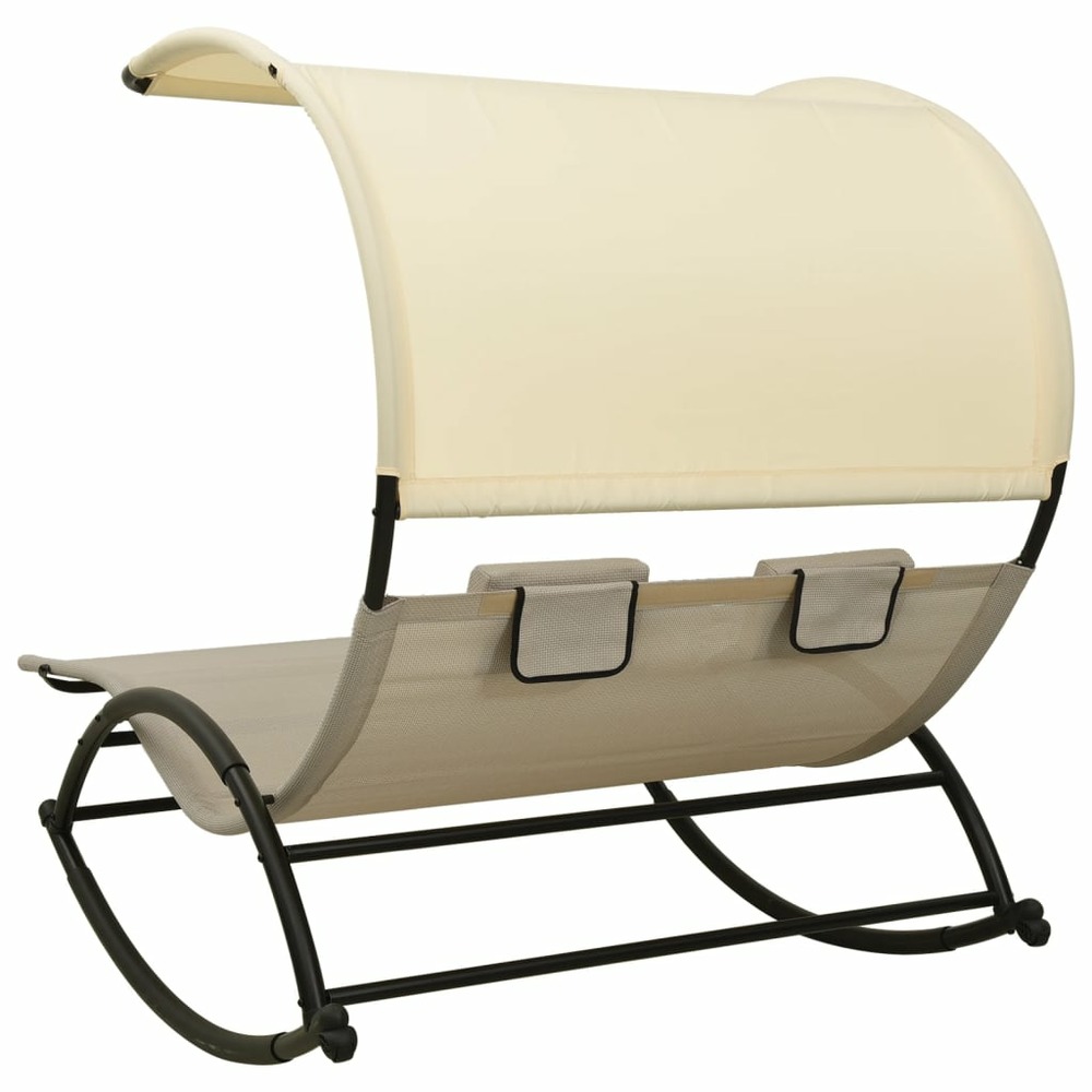 Transat chaise longue bain de soleil lit de jardin terrasse meuble d'extérieur double 139 x 180 x 170 cm avec auvent textilèn
