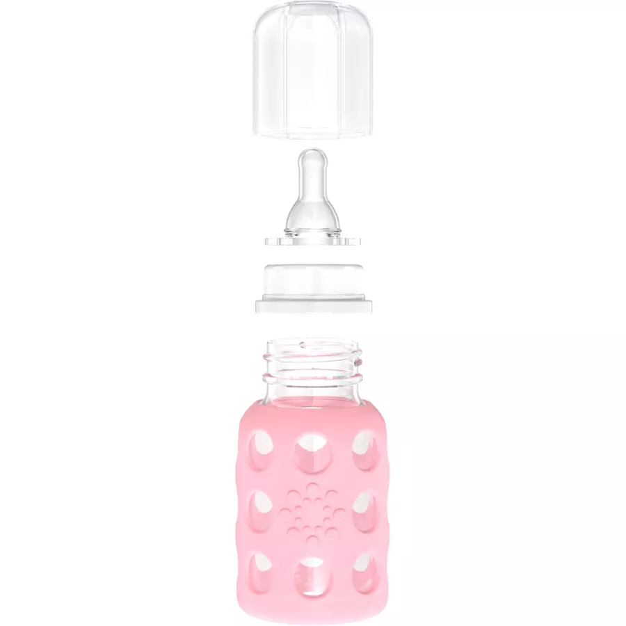 lifefactory Babyflasche aus Glas in pink, 120 ml