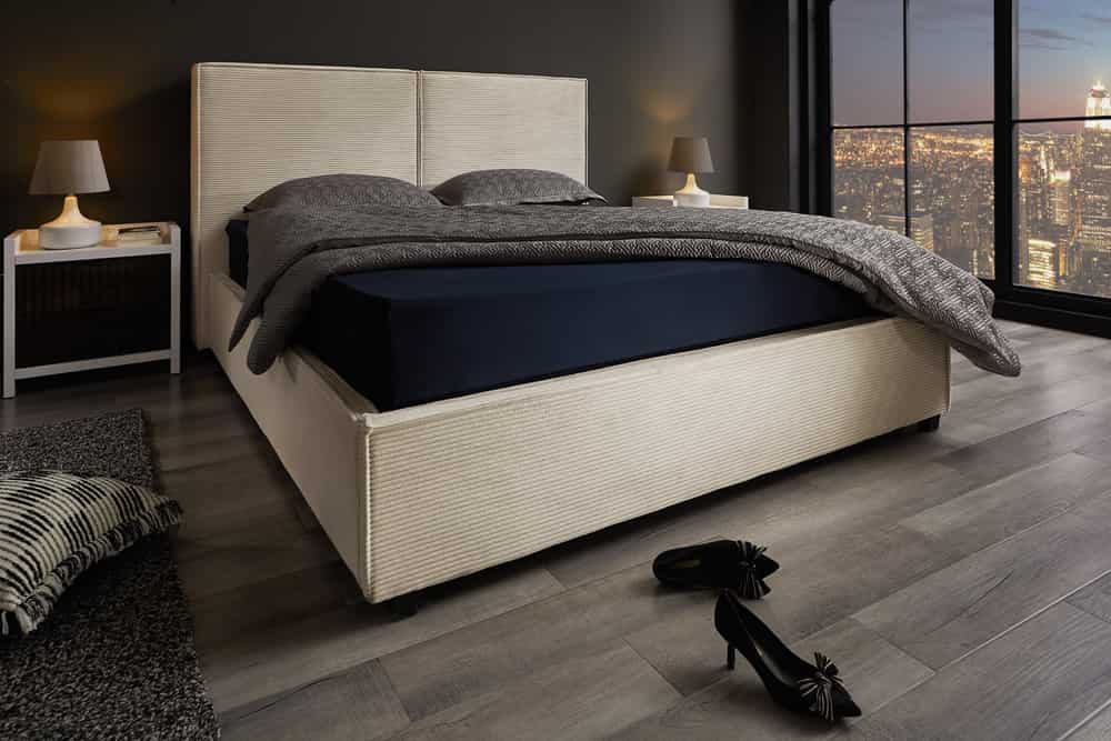 Modernes Boxbett ROCCO 180x200cm beige Cord mit Stauraum und Lattenrost