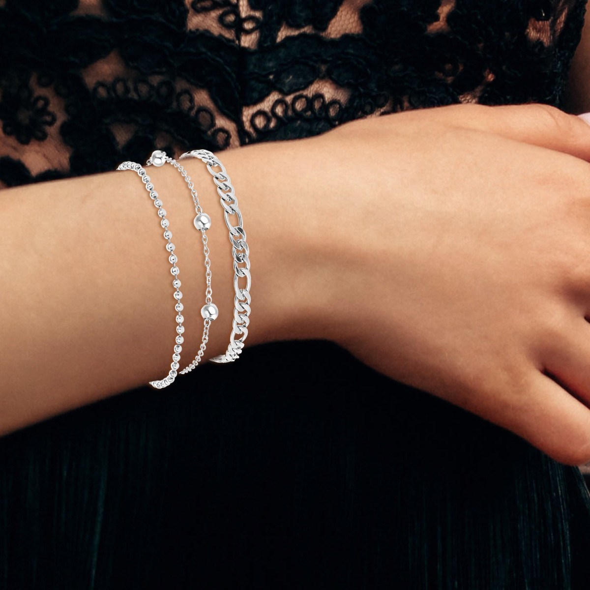 Lot de 3 bracelets SC Crystal en Acier Rhodié argenté