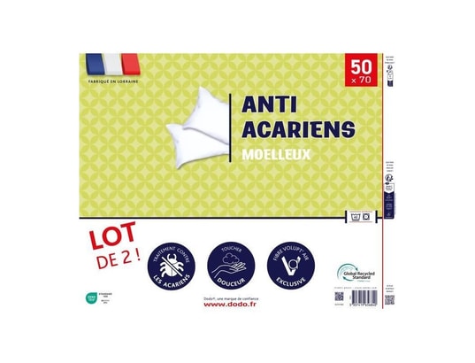 DODO - Oreiller carré Lot de 2 oreillers anti-acariens 50x70 cm - 100% polyester