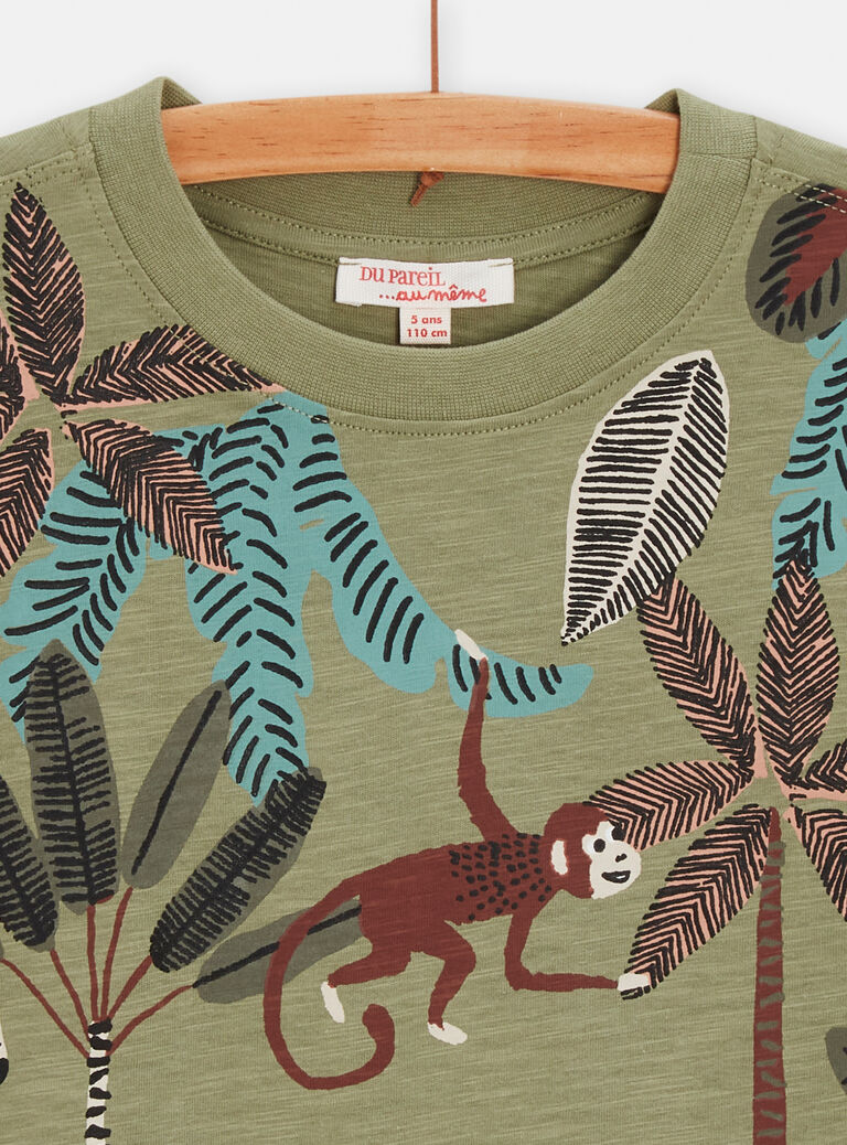 T-shirt vert kaki animation jungle pour garçon