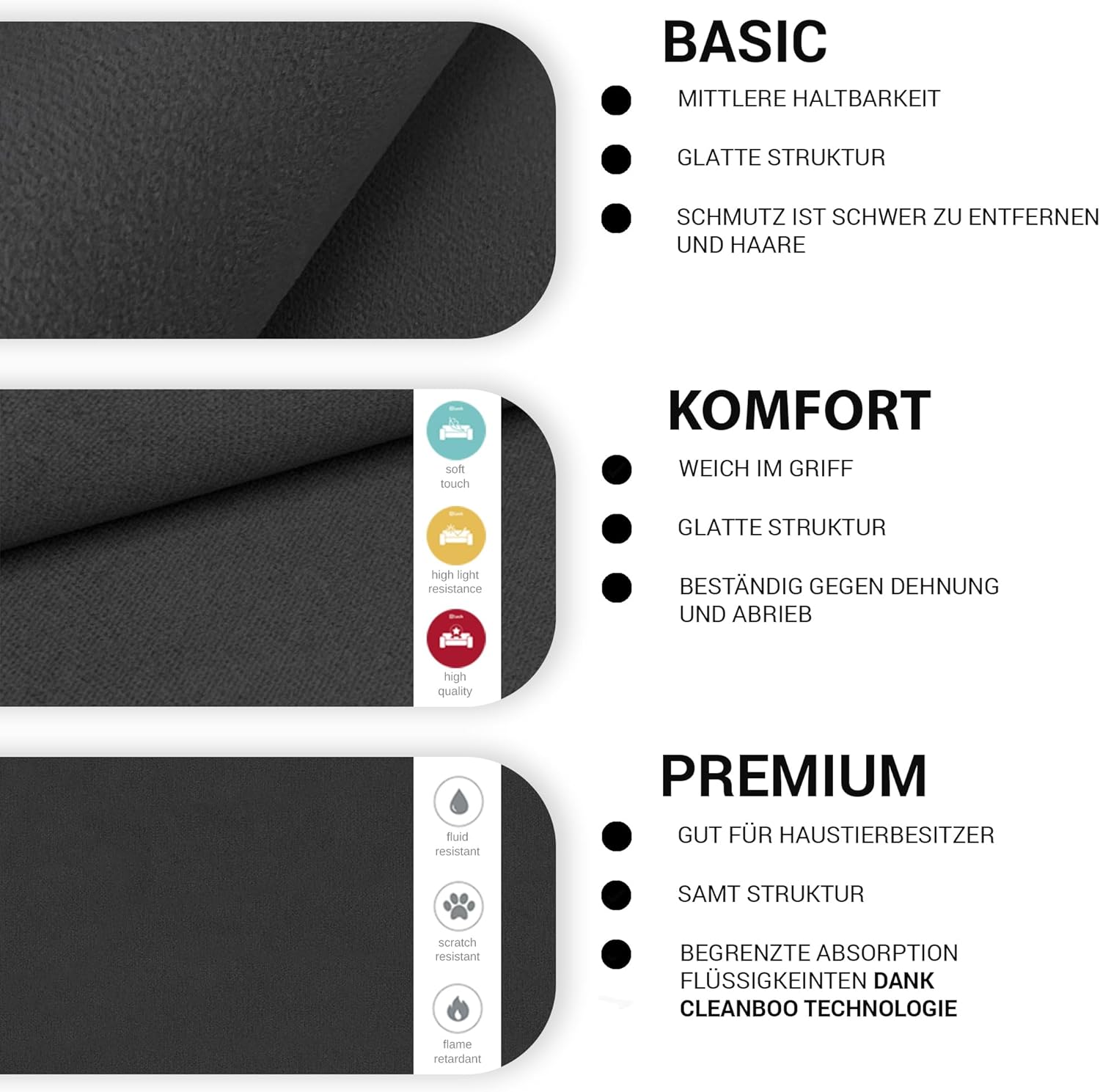 Santana Ecksofa mit Schlaffunktion und Bettkasten - Sofa mit 3 Sitzen und Robustem Überzug - Schlafcouch L-Form Universal - Modern Couch - 265x143x83 cm (Stoff Basic, Graphit)