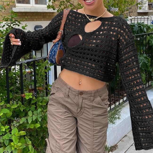 Sosana - Gehaakte crop top met uitgesneden details