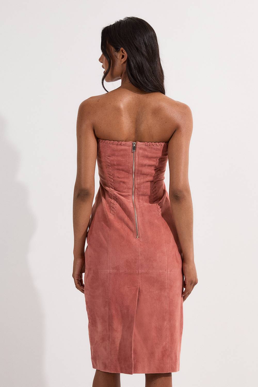 KarenMillen Robe Midi Bandeau en Daim à Détails de Couture Fouet