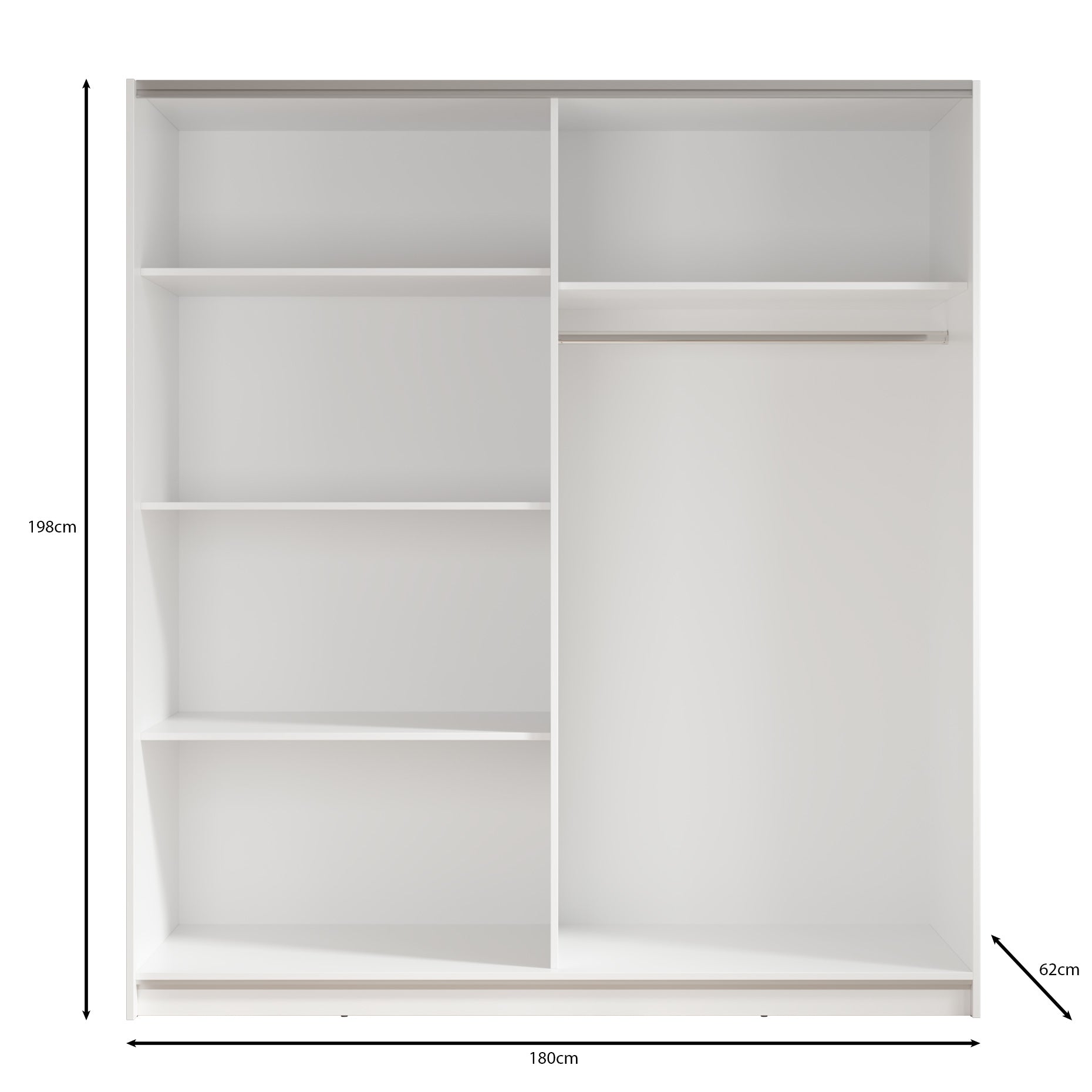 Ganaro - Kledingkast met schuifdeuren - Wit - 180x62x198 cm