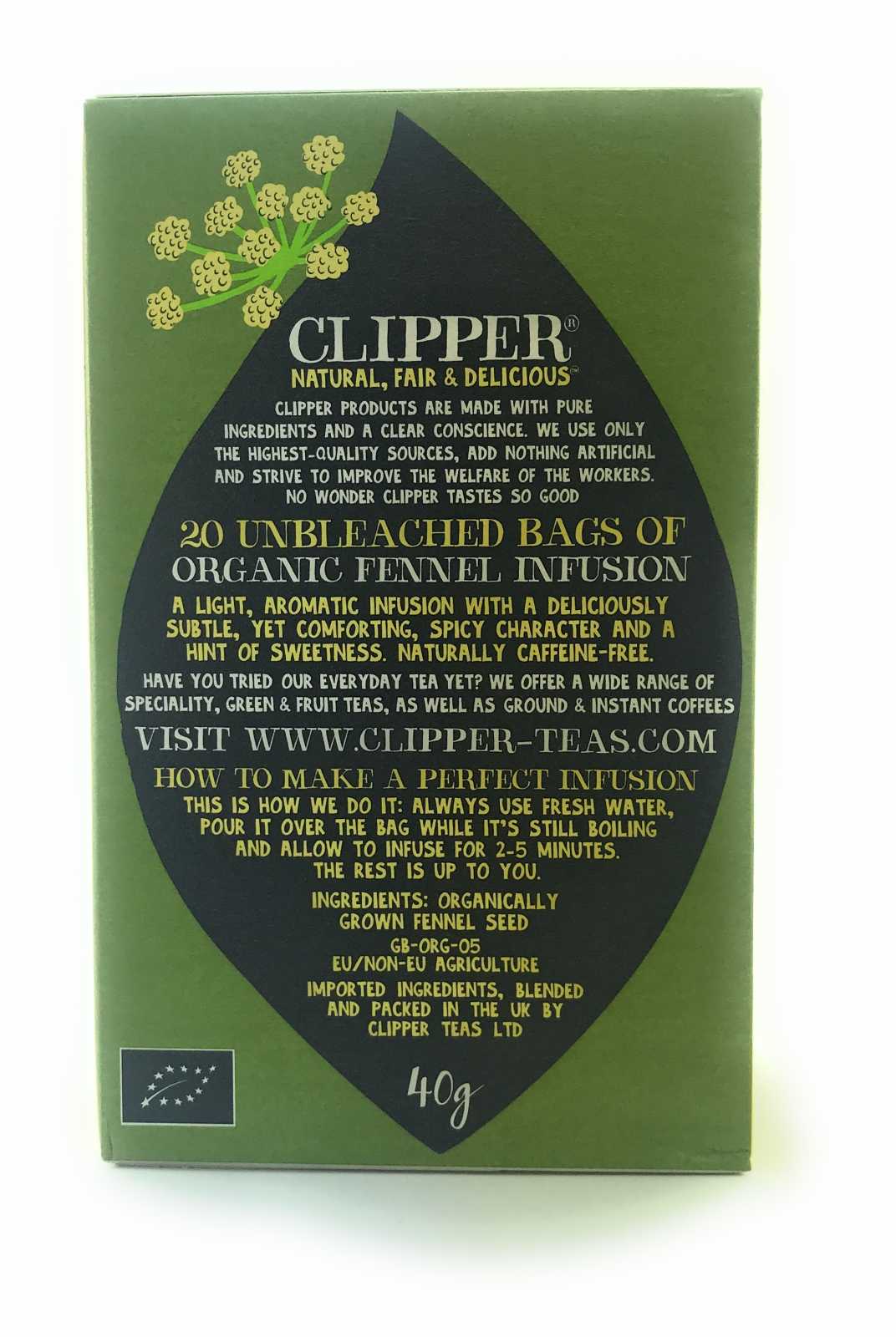 Chá de erva-doce orgânico Clipper, 20 saquinhos.