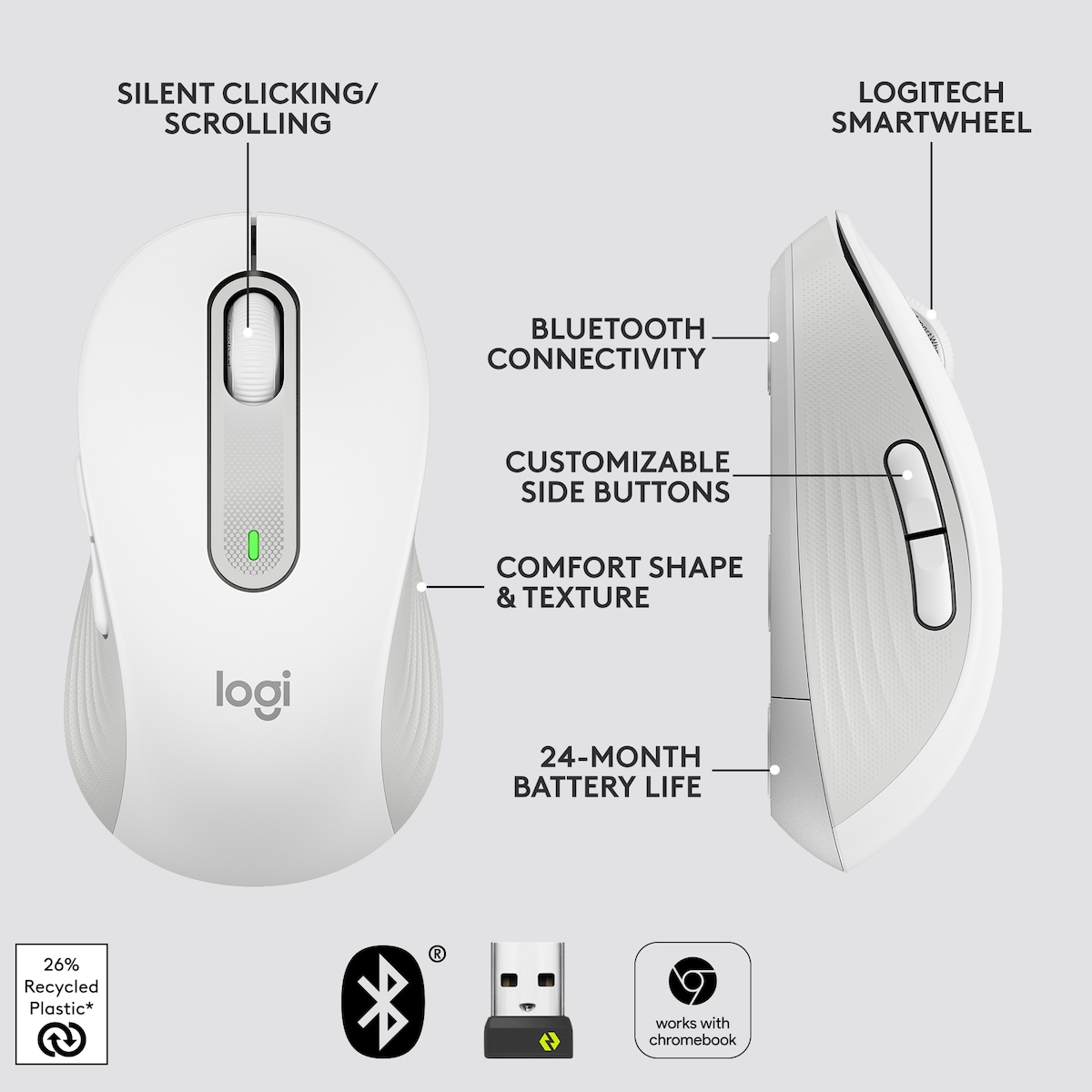 Logitech Signature M650 Wireless Mouse (hvit)
