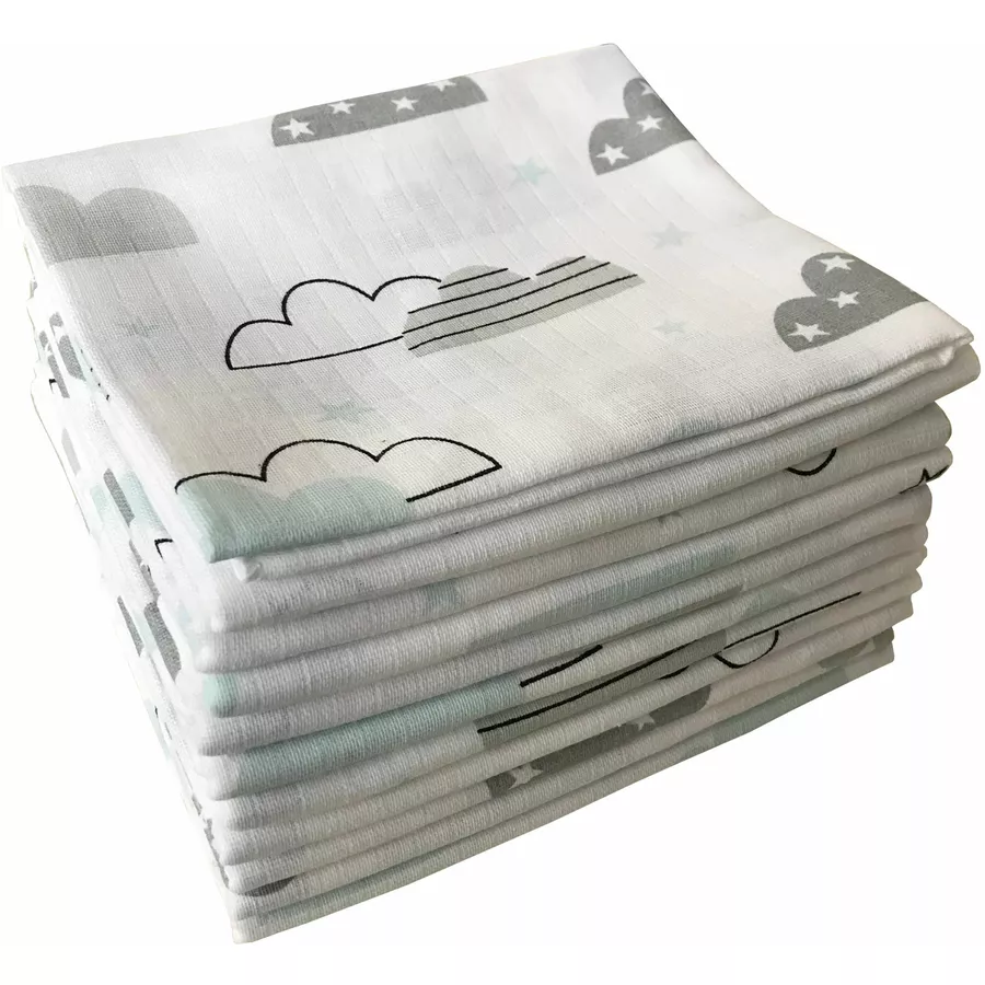 M.M.C. Mullwindel 10 PACK Spucktücher 80x70 cm Mulltücher 10 Wolken Mint