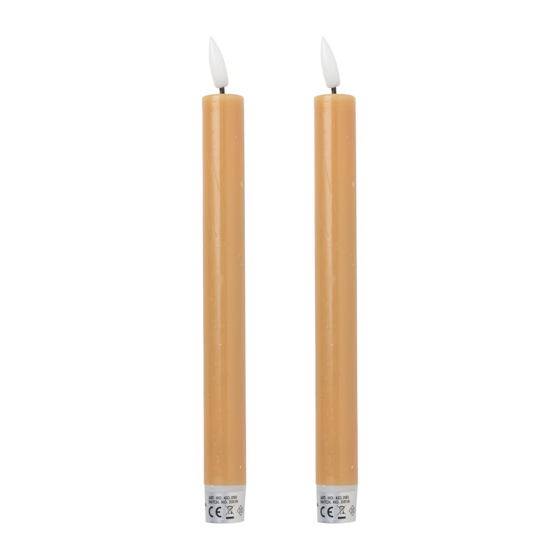 LED dinerkaarsen - taupe - set van 2 - ø2.2x24.5 cm