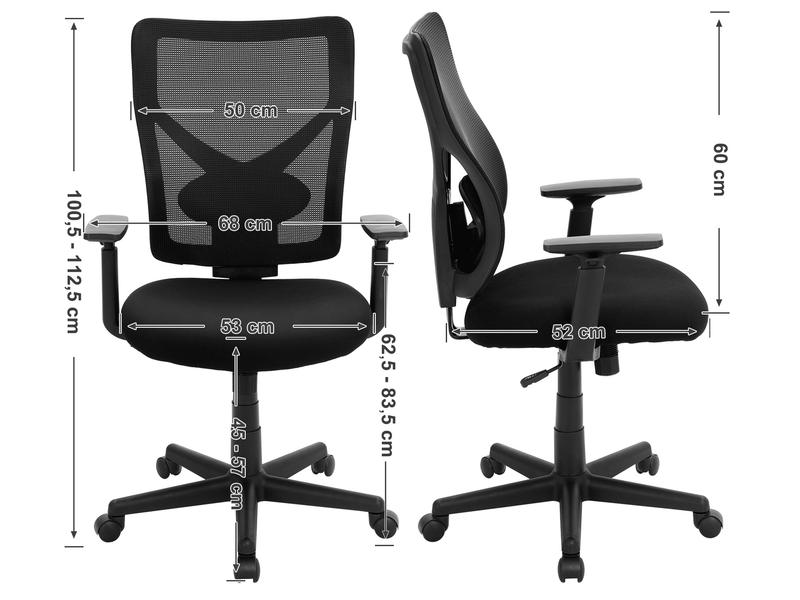 Songmics Bürostuhl mit Netzrücken und Armlehnen, Schwarz Bequemer und ergonomischer Schreibtischstuhl