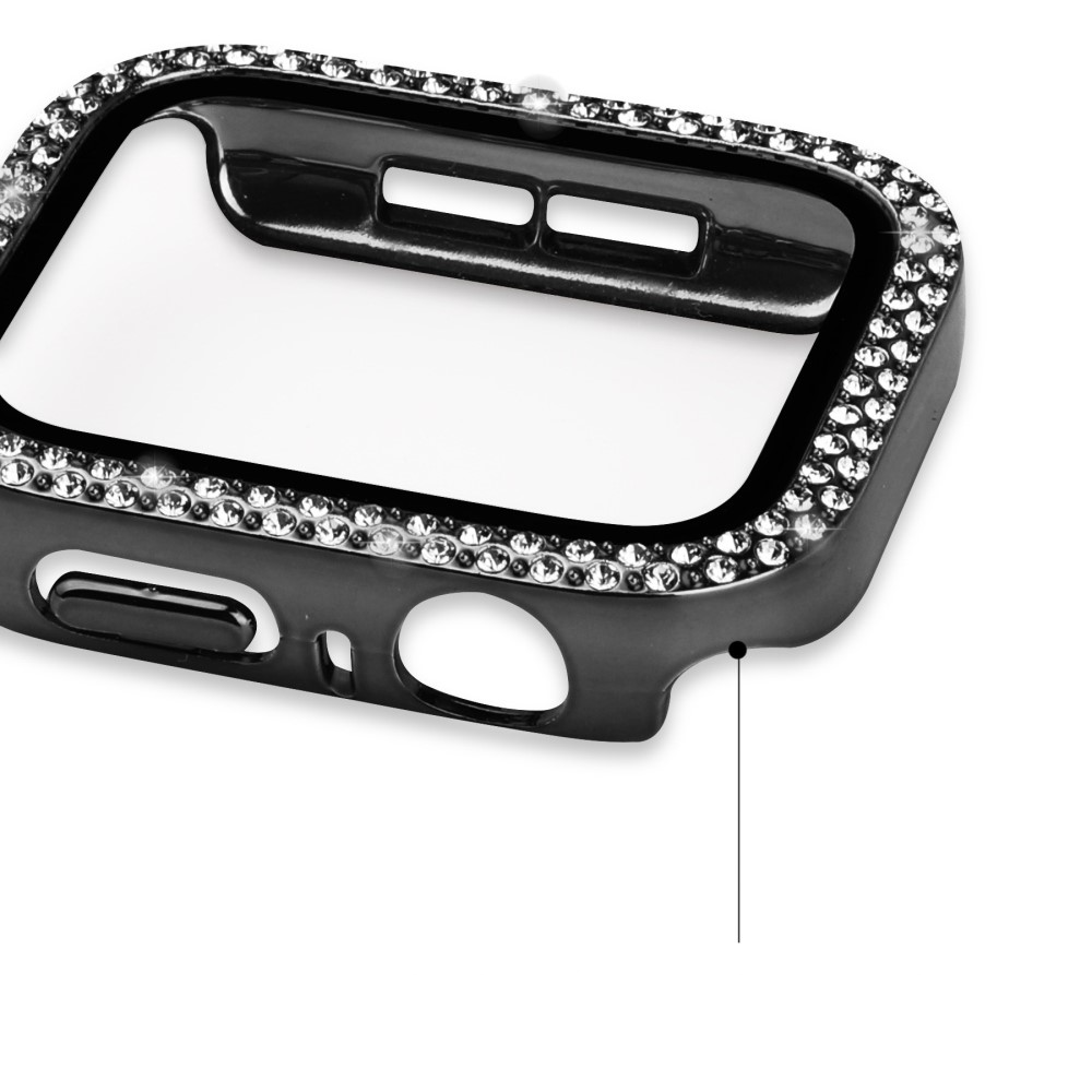 Apple Watch (40mm) Hardcase Glitzer Strass Bumper Hülle mit Display Schutzglas - Schwarz