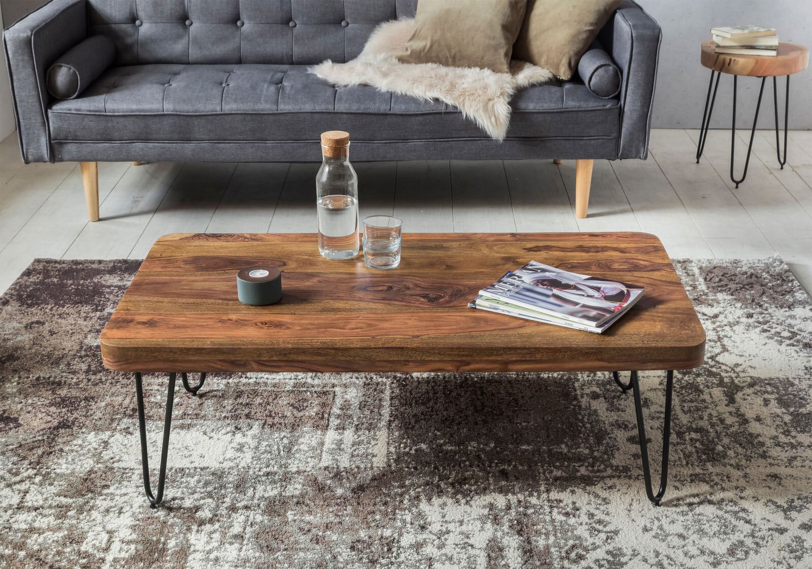 Couchtisch Pillis Massivholz Sheesham braun/schwarz