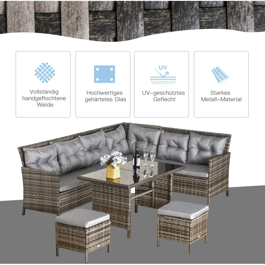 Outsunny Sitzgruppe mit Rückenkissen grau, natur