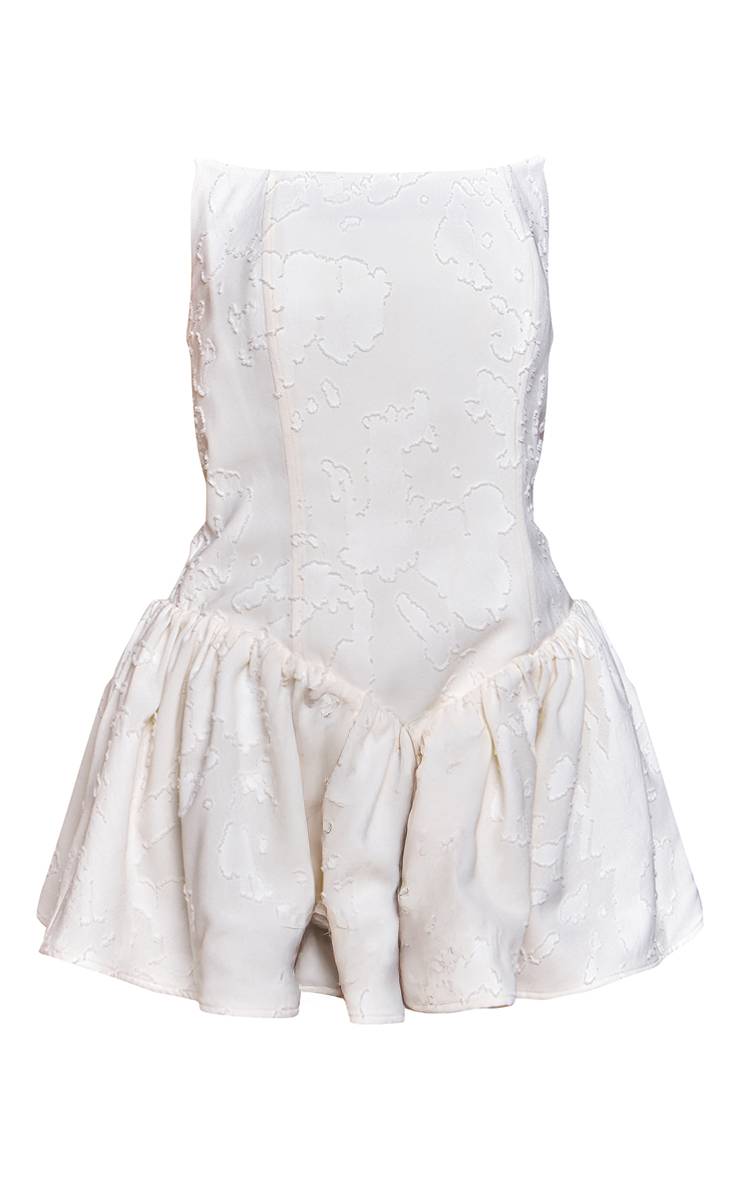 Crème Combi-short Jupe Structuré À Bustier En Dévoré
