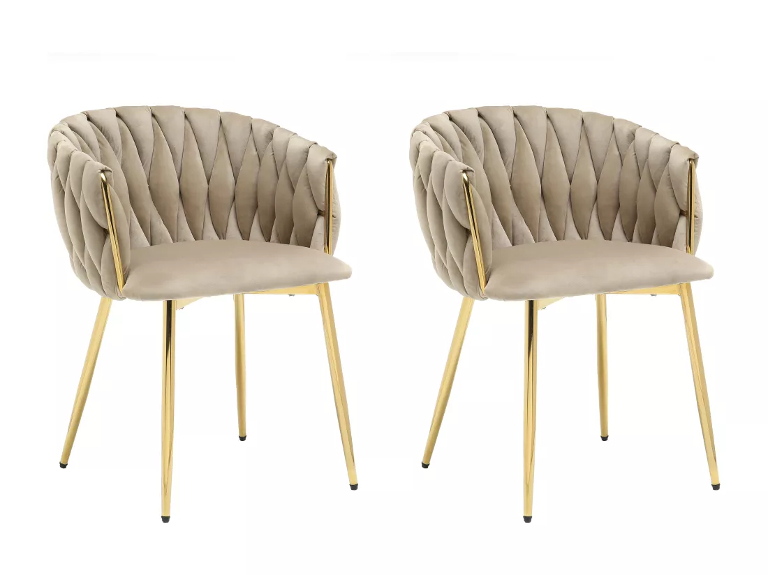 Lot de 2 chaises en velours et métal doré - Beige - ELEGANO