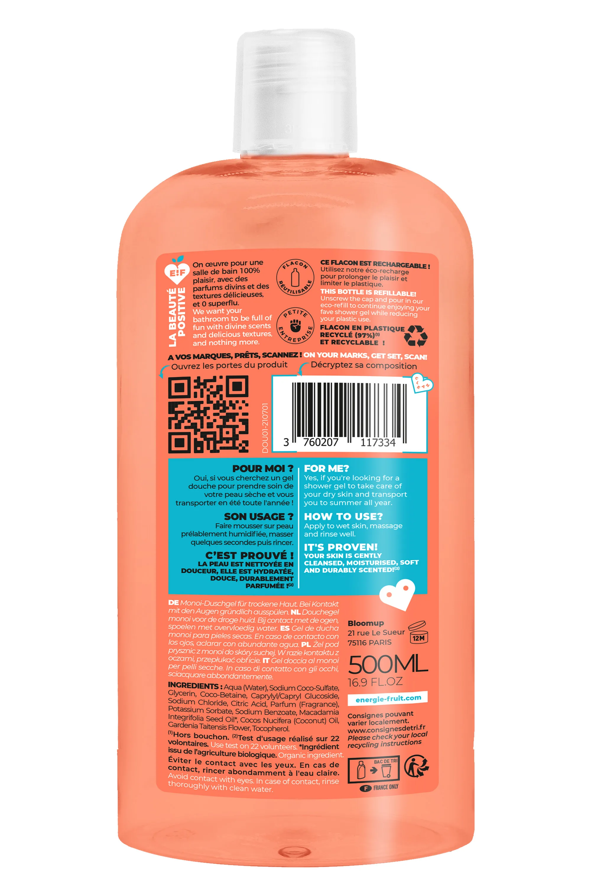 Energie Fruit Gel douche monoï & huile de macadamia-500 ml
