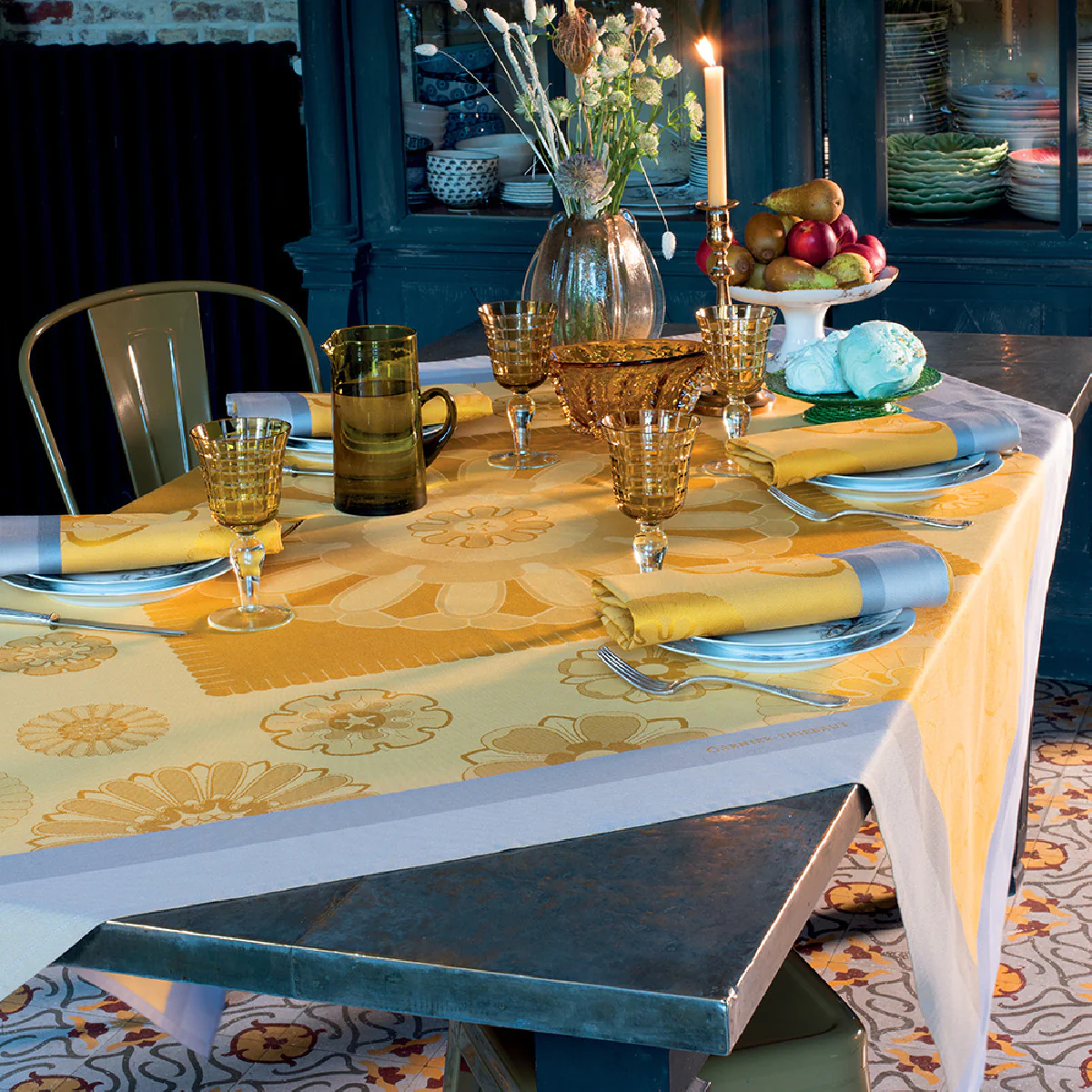 Nappe pur coton jaune 155x225 Garnier Thiebaut