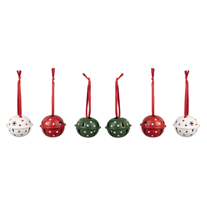 Deko-Glöckchen - rot, weiß, grün - Ø = ca. 4 cm - 6 Stück - 1 Set