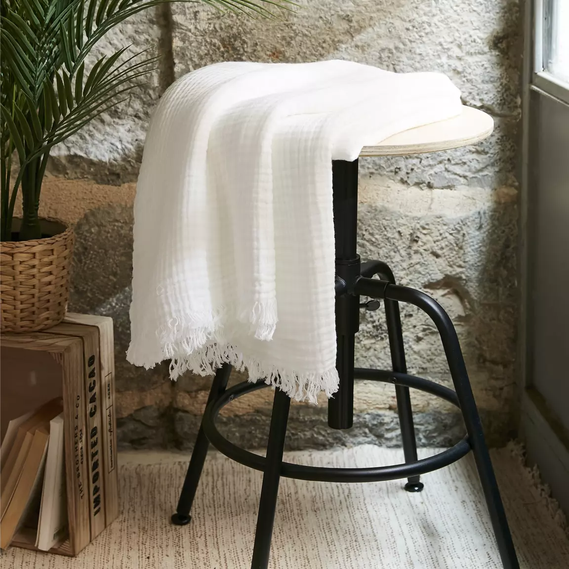 Plaid gaze de coton (130 x 160 cm) Gaïa Blanc chantilly