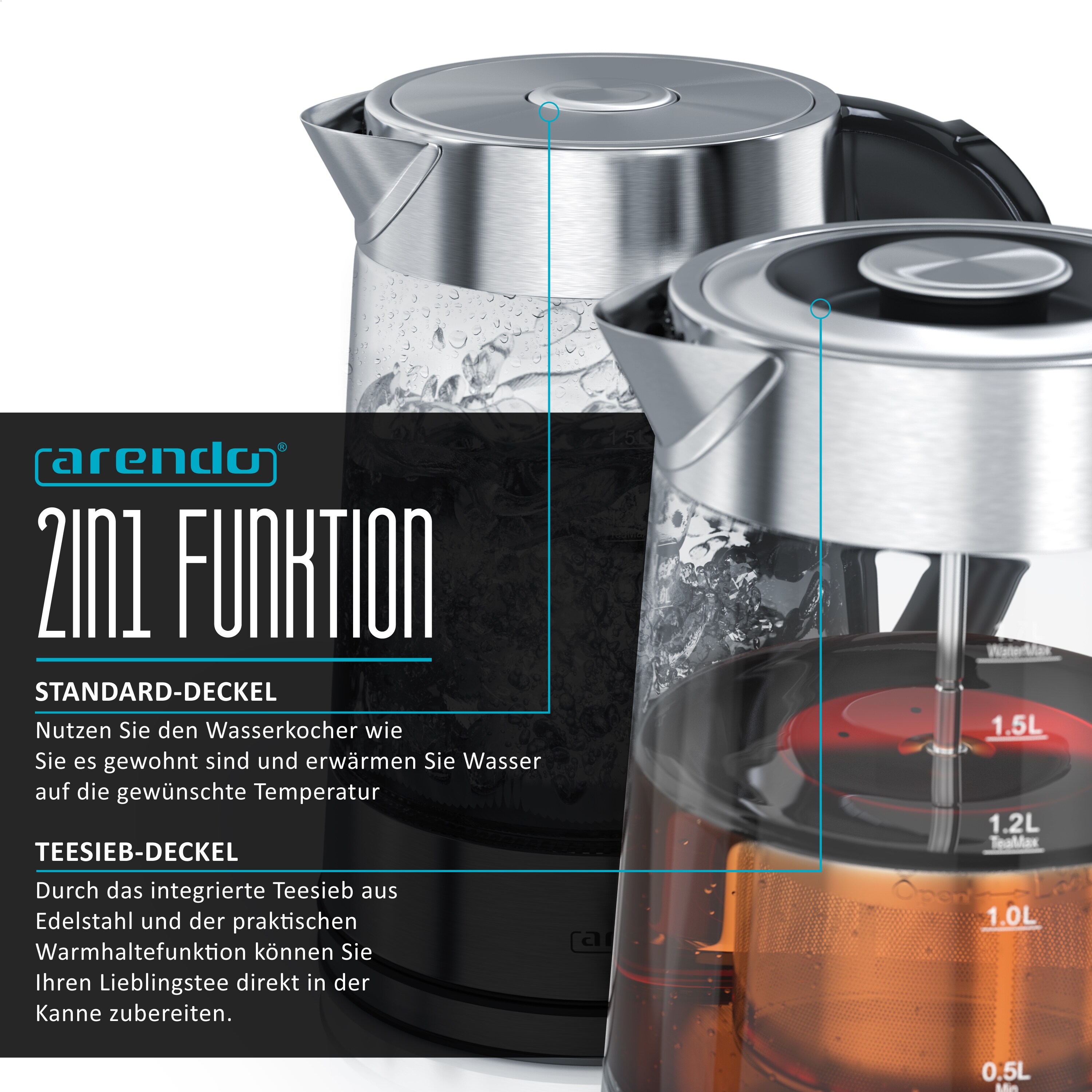Arendo Frühstücks-Set in Edelstahl Optik - Wasserkocher, Toaster und Eierkocher