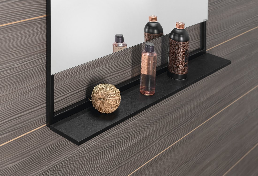 Sapho Erupta spiegel met planchet en LED-verlichting 80x80x12cm mat zwart