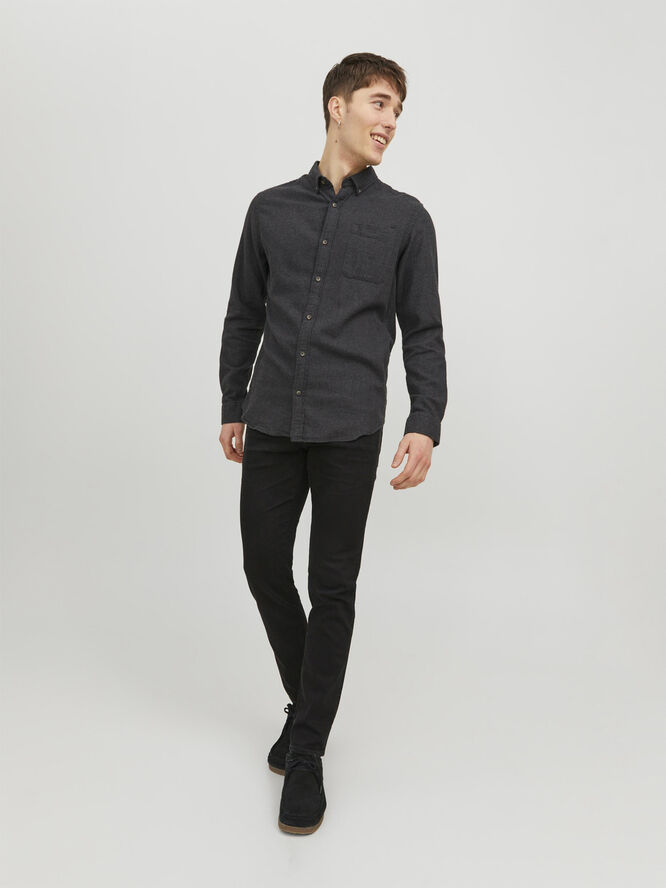 Jack & Jones JJECLASSIC MELANGE SHIRT LS SN Dark grey melange
