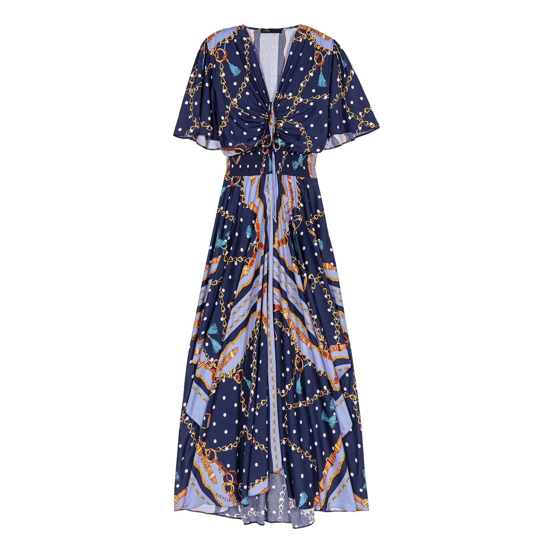 Robe longue asymétrique à col V | Multicolore
