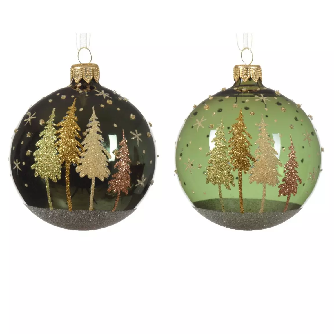 Lot de 6 boules de Noël (D80 mm) en verre Pia Vert sapin