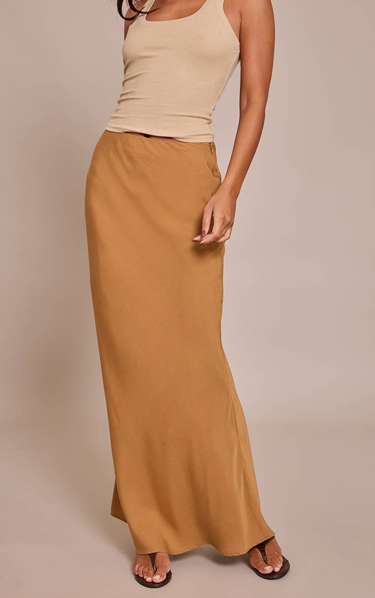 Marron Jupe Longue Basique En Tencel