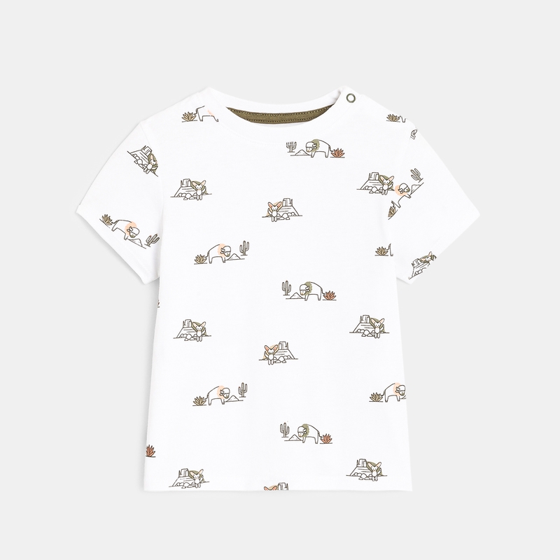 Salopette coton fantaisie et t-shirt imprimé bisons beige bébé garçon