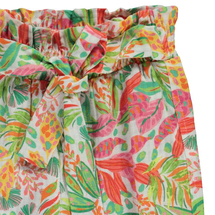 Pantalon fluide à nouer imprimé végétal pour fille - Blanc