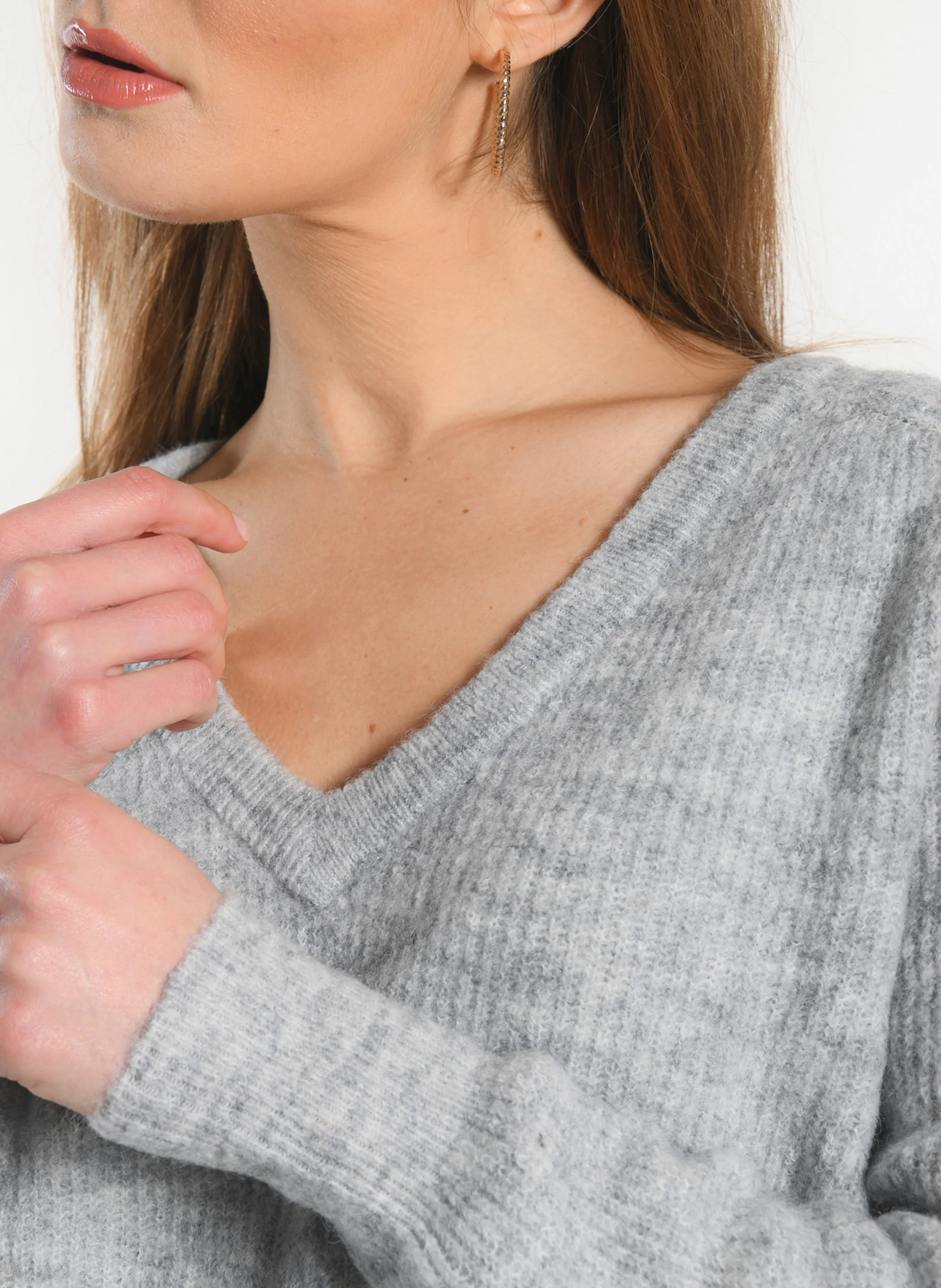 DANNA - Pull col v à manches longues | Gris