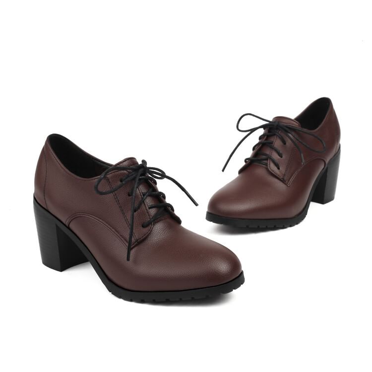 Queen Zoo - Pumps met dikke hak en vetersluiting van imitatieleer