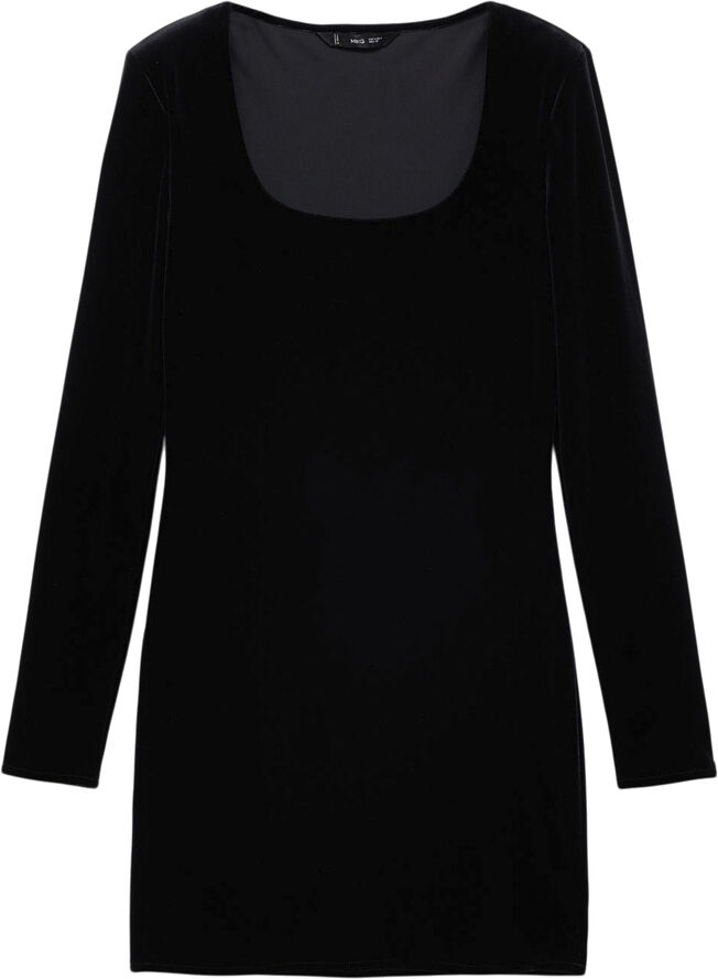 MANGO Velvet dress with low neck Black
