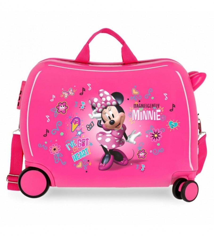 Mala de passeio infantil da Minnie Mouse da Disney com adesivos, 2 rodas multidirecionais - 38x55x20cm -