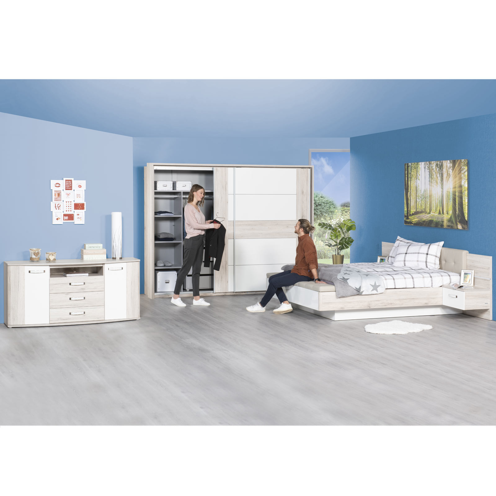 ELLA@home Schwebetürenschrank - Sandeiche-weiß Hochglanz - 2-türig