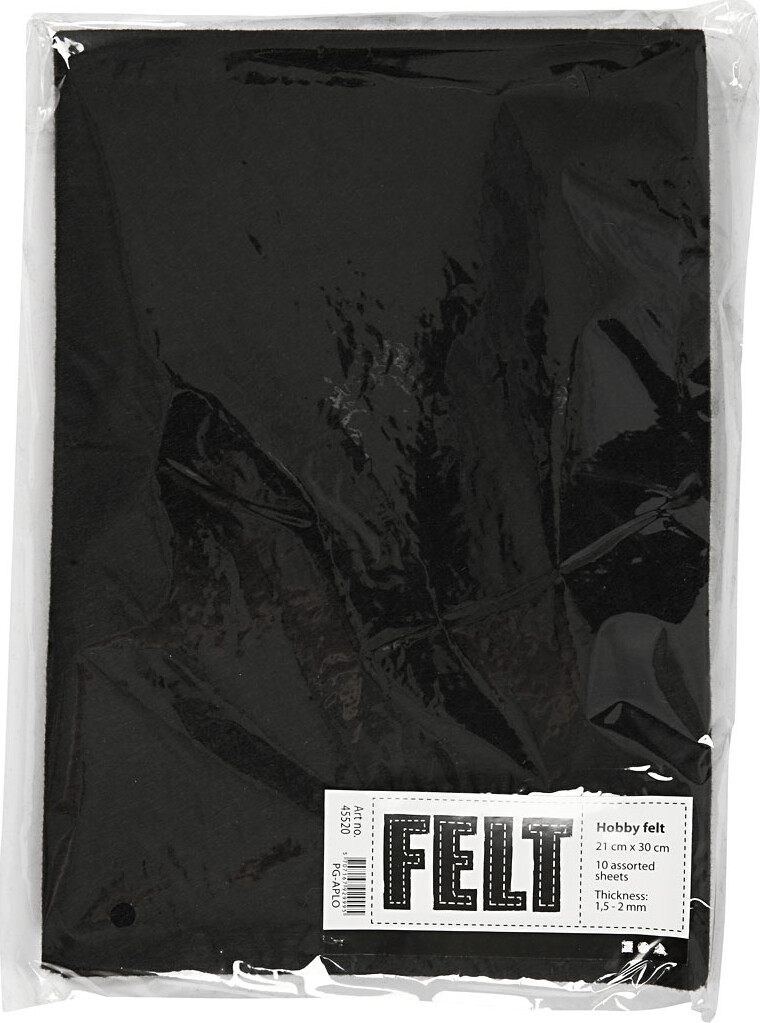 Hobbyfilt - A4 - 210X297 MM - 1,5-2 MM - Sort - 10 Ark