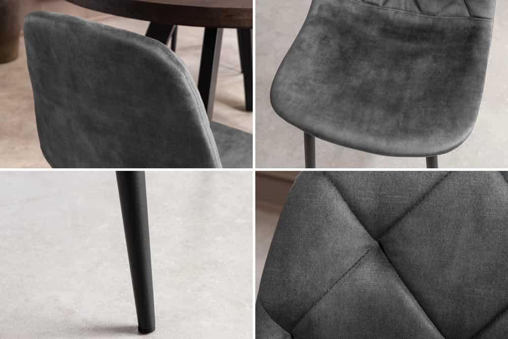 Stilvolles 2er-Set Stühle GLAMM anthrazit Samt schwarze Metallbeine