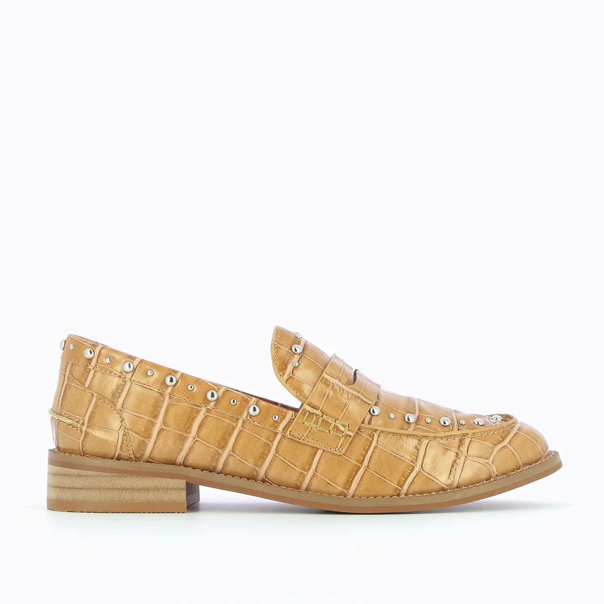 Mocassins, Derbies, Ballerines-Mocassins Nadège camel effet croco à clous