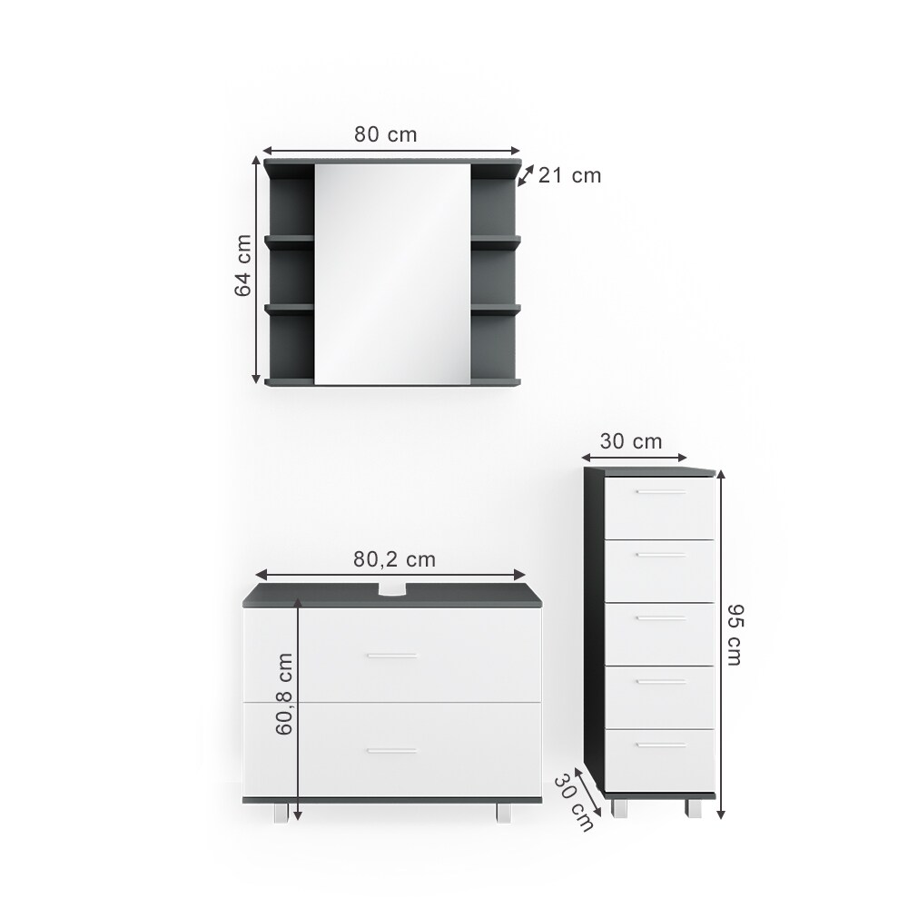 VICCO Badmöbel Set ILIAS Weiß Anthrazit Spiegel Kommode Unterschrank Badschrank