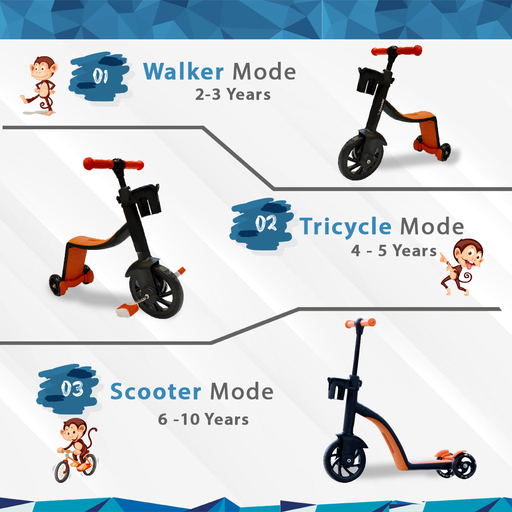 Biwond 3-em-1 Laranja Triscooter