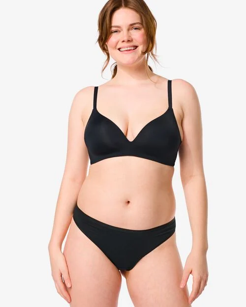 2 strings femme taille haute coton stretch noir