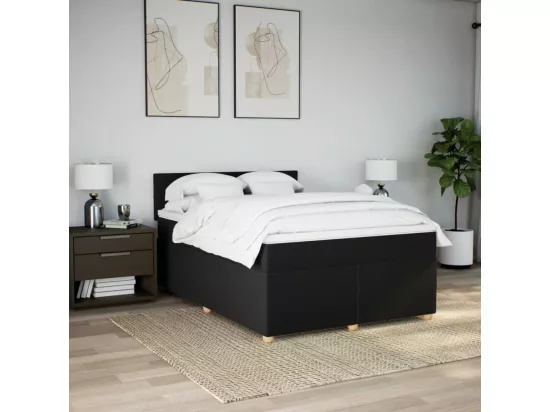 Sommier à lattes de lit avec matelas Noir 160x200 cm Tissu