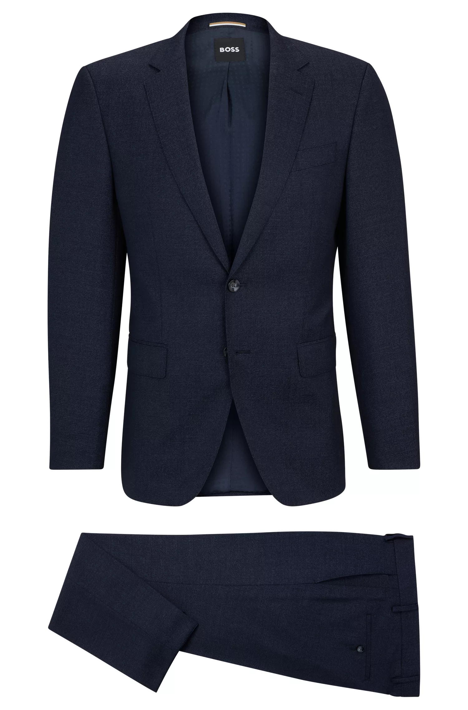 Terno BOSS preto slim fit em lã virgem com forro exclusivo.