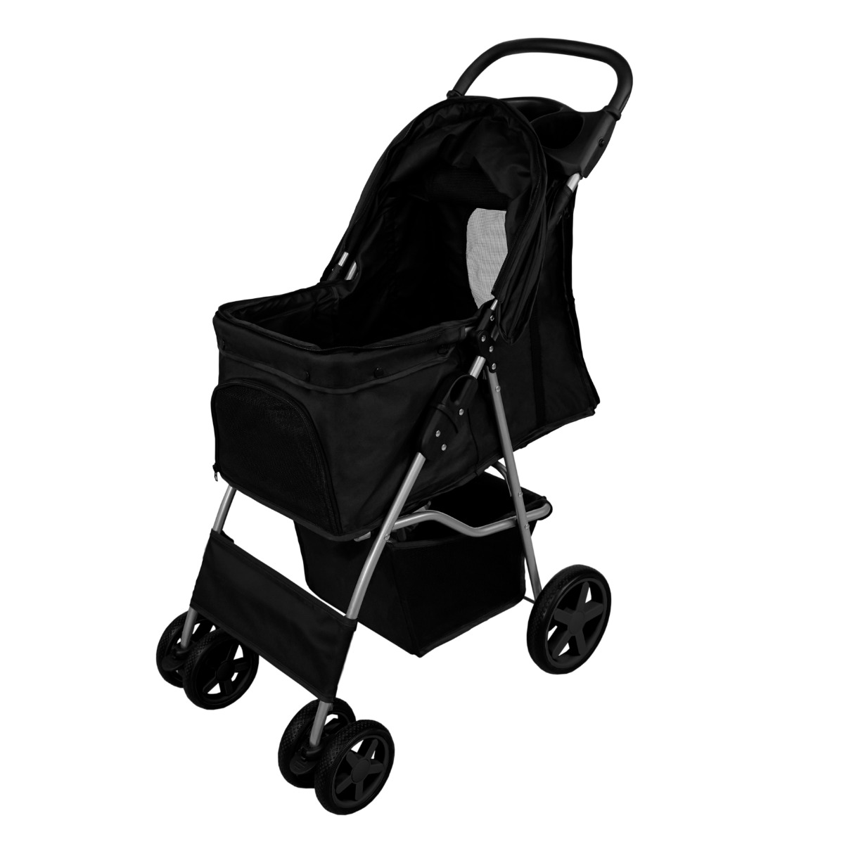 Carrinho para animais de estimação com capa de chuva - Preto